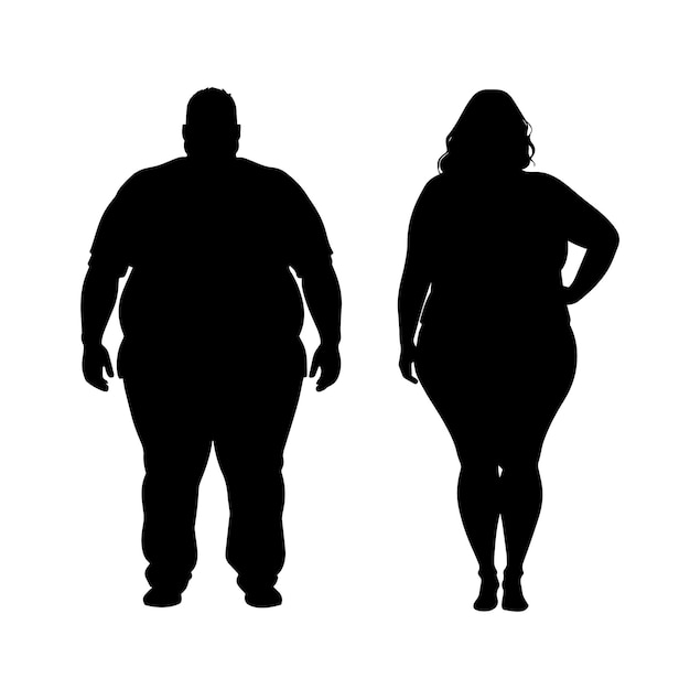 Vector plus size man and woman silhouette on white background