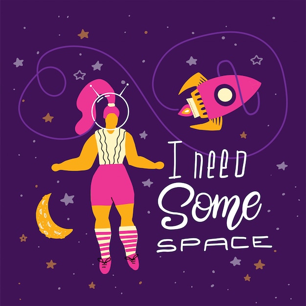Plus size woman in space with lettering