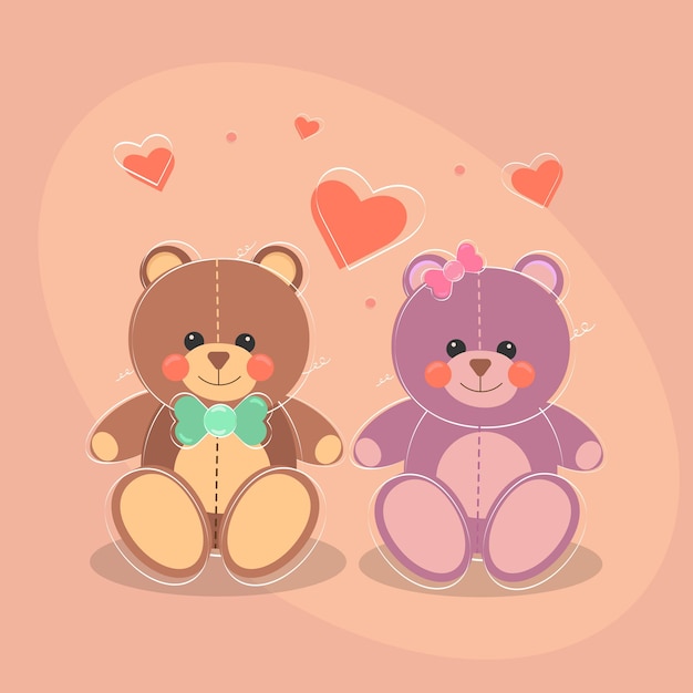 Vector plush toy bears with hearts gift card