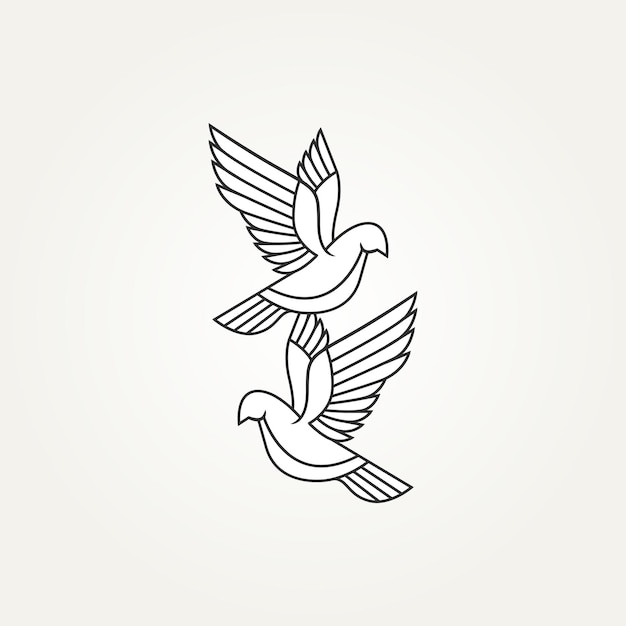 2つの鳩または鳩のカップルのシンプルな線画ロゴテンプレートベクトルイラストデザインを重ねる