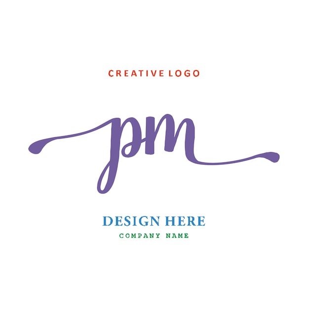Creative blue letters pm p m logo with leading Vector Image