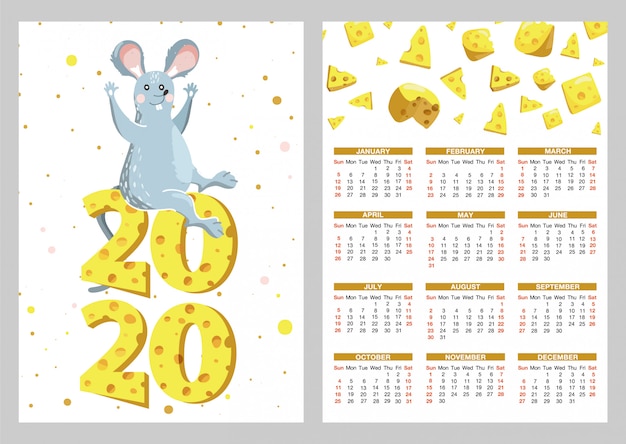 Карманный календарь с иллюстрациями смешная мышь и сыр.