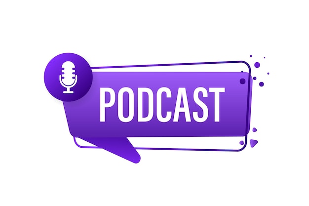 Banner podcast. distintivo, icona timbro logo illustrazione stock vettoriale.