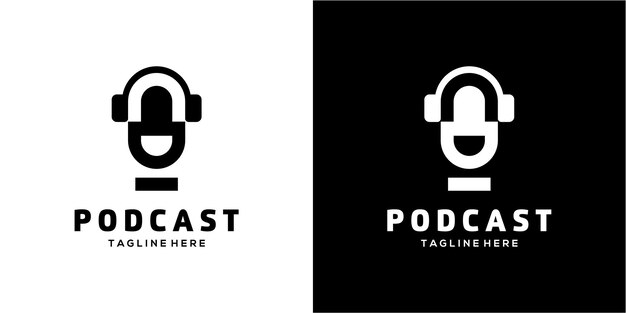 Podcast broadcasting microphone mic entertainment happy face smile cheerful fun vector logo design