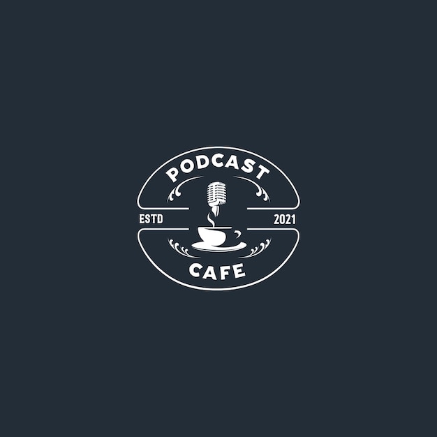 podcast cafe silhouette emblem logo