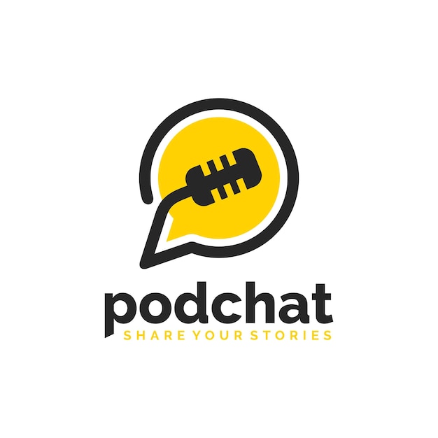 Modello di logo chat podcast con stile line art