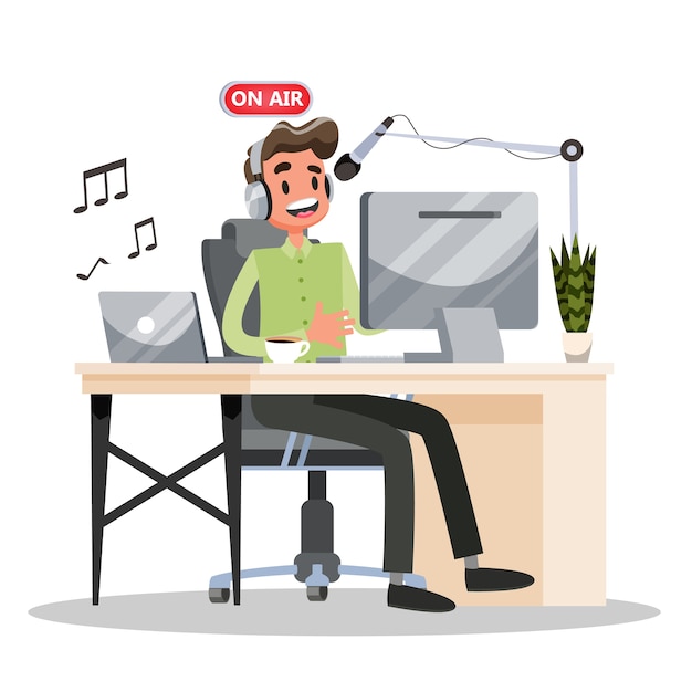 Podcast concept. Idea of podcasting studio and man