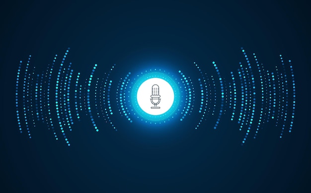 Podcast concept Microphone with voice recording wave Future technology