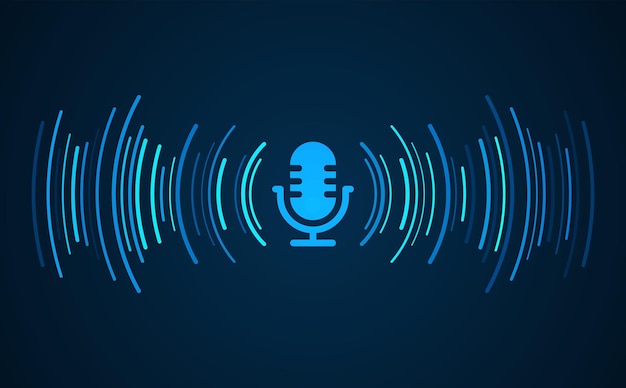 Podcast concept. Microphone with voice recording wave. Future technology