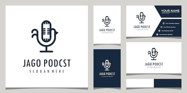 Modello di logo di progettazione podcast combinato con pollo e stile biglietto da visita