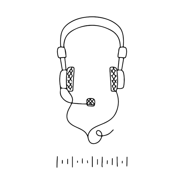 Vettore attrezzatura per podcast cuffie doodle isolate su sfondo bianco elemento di design per emblema