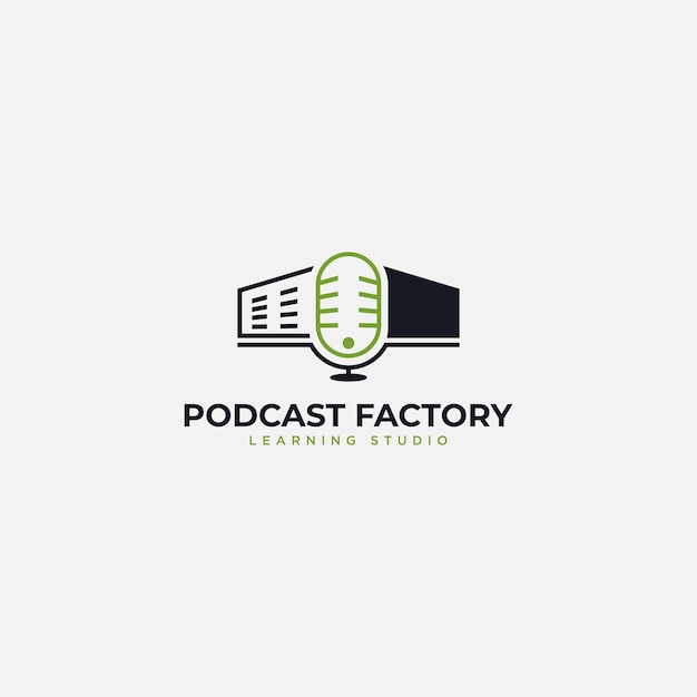 ベクトル podcast factoryとマイクのロゴデザイン