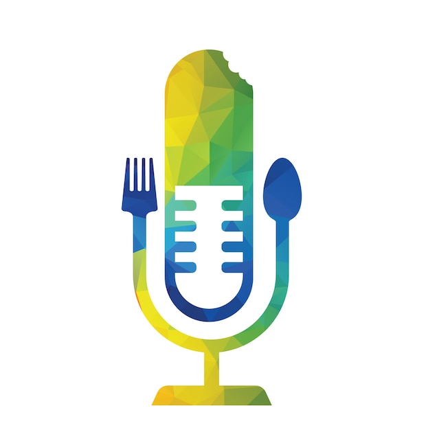 Podcast food logo icon designs vector Fork and spoon around a mic