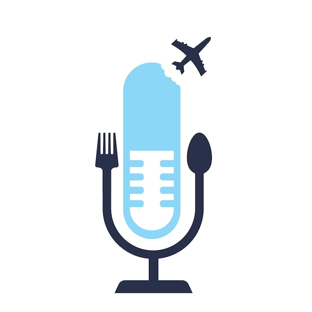 Podcast food logo icon designs vector Fork and spoon around a mic