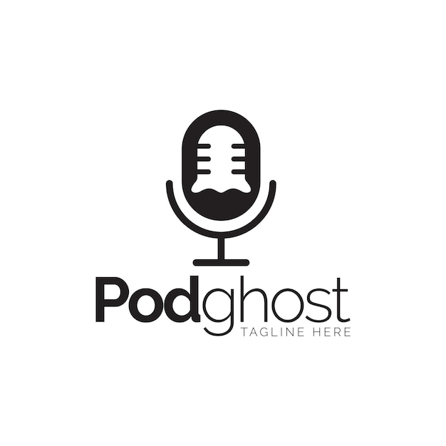 Modello di progettazione del logo podcast e fantasma con stile spazio negativo