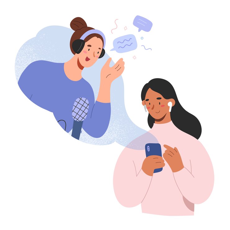 Ведущий и слушатель подкаста, концепция вещания, герои мультфильмов