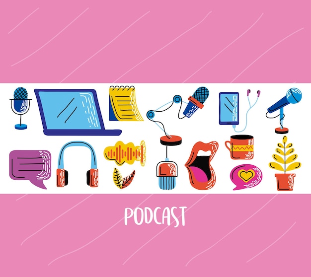 Vector podcast icon group