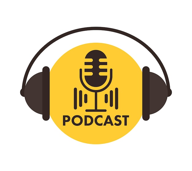 Podcast-icone logo Studio tafelmicrofoon met uitzending Radioprogramma Audio blog Vector illustratie