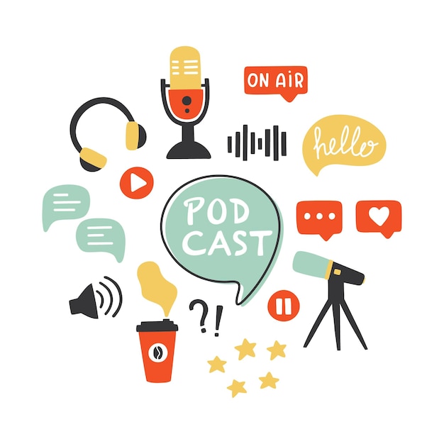 Vector podcast icons set