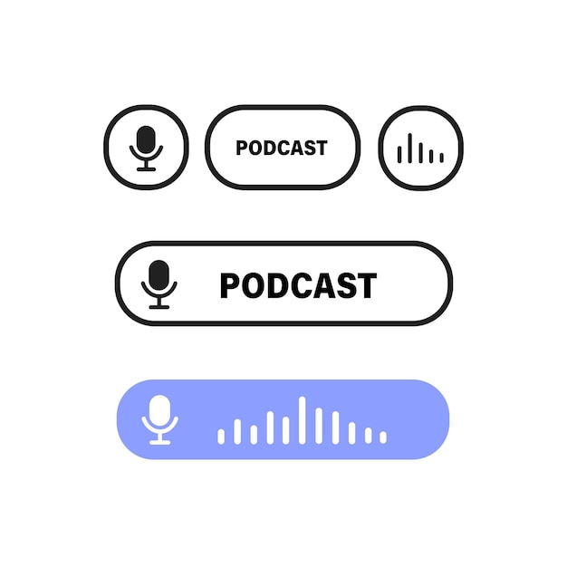 Podcast-knoppen ingesteld. Moderne vectorillustraties. Audio-opnameconcept
