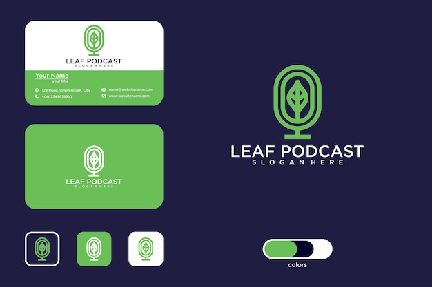 Vector podcast leaf logo design and business card