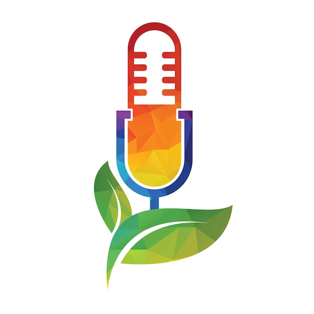 Podcast leaf nature ecology vector logo design Podcast talk show logo with mic and leaves