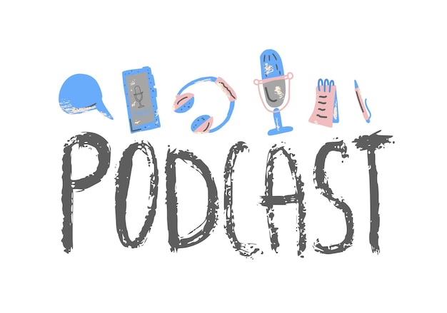 Podcast lettering with decoration vector design