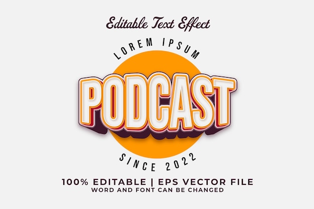 Podcast logo 3d editable text effect cartoon style premium vector