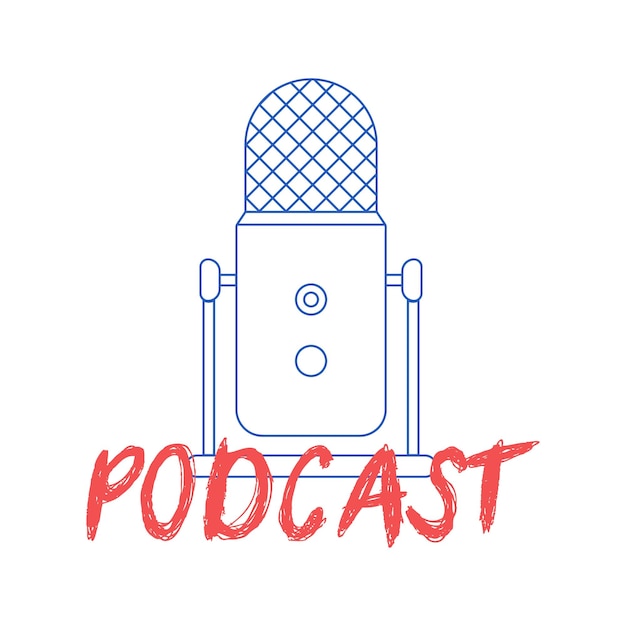 Podcast-logo Contourmicrofoon Realistische microfoon voor het streamen en uitzenden van handgeschreven podcast