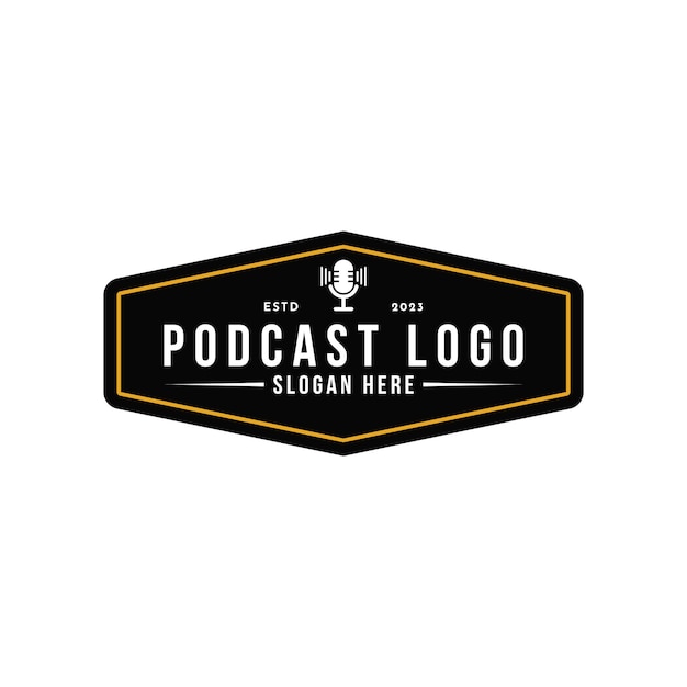 Progettazione del logo del podcast francobollo retro vintage