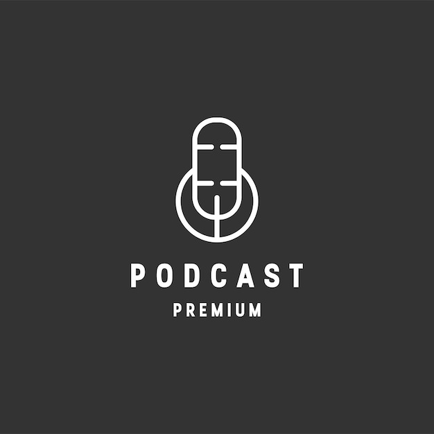 Podcast logo linear style icon in black backround