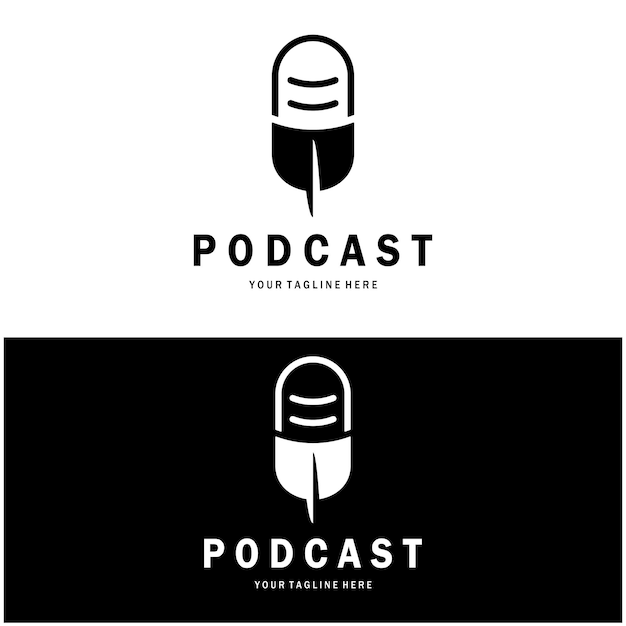 podcast-logo met microfoon en oortelefoon audio radiogolven voor studio talkshow chatinformatie