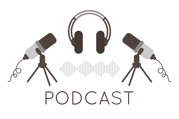 Premium Vector | Podcast logo. the microphone, headphone icon and sound image. podcast radio icon. studio microphone for webcast, recording audio podcast or online show. audio record concept. vector illustration.