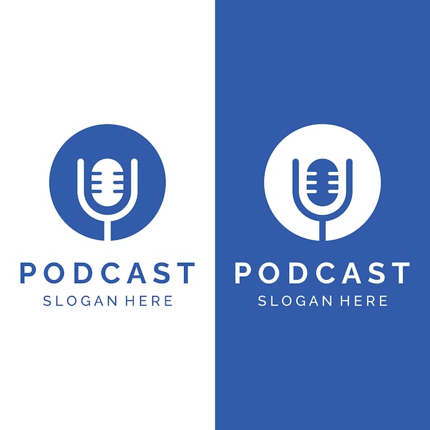 Podcast logo template vector design with modern trendy microphone audio Podcasts for studio interview multimedia and web