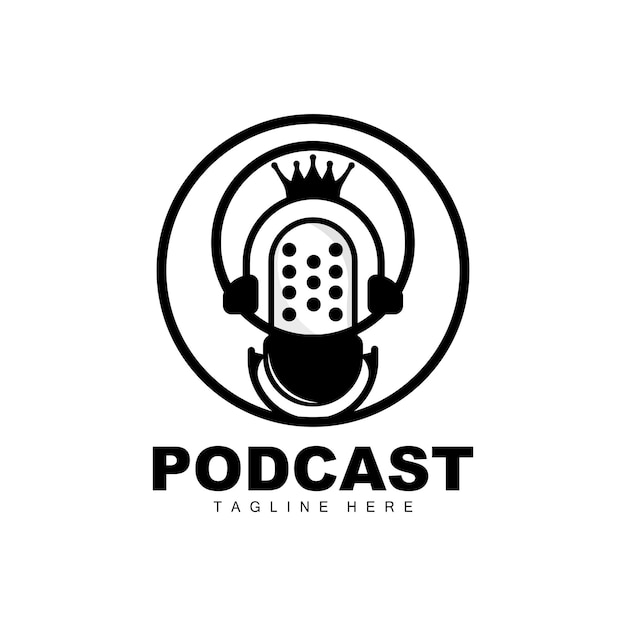 Podcast logo vector auricolare e chat semplice design del microfono vintage