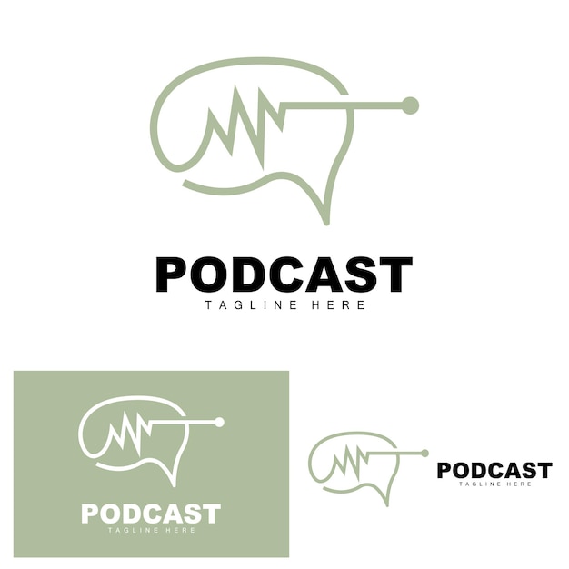 Vettore podcast logo vector auricolare e chat semplice design del microfono vintage