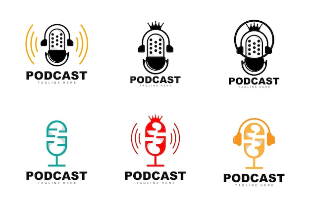 Podcast Logo Vector Headset and Chat Simple Vintage Microphone Design