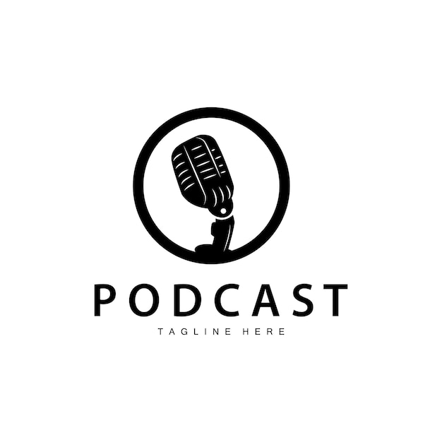 Podcast Logo Vector Headset and Chat Simple Vintage Microphone Design
