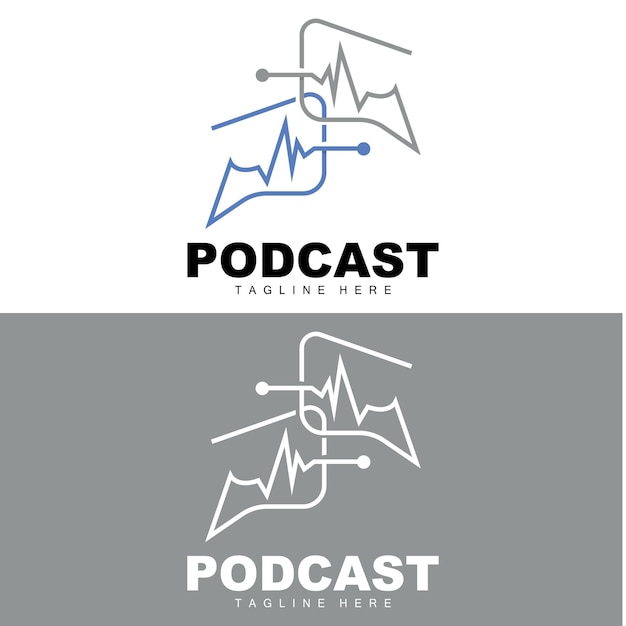 Podcast Logo Vector Headset en Chat Eenvoudig Vintage Microfoon Design