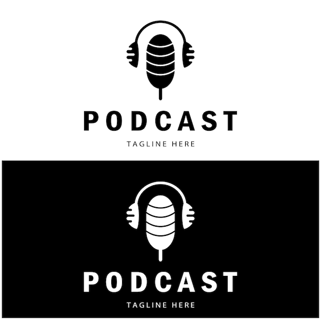 스튜디오 토크쇼 채팅 벡터를 위한 마이크 및 이어폰 오디오 전파가 포함된 팟캐스트 로고