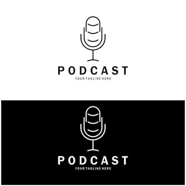 podcast logo with microphone and earphone audio radio waves for studio talk show chat
