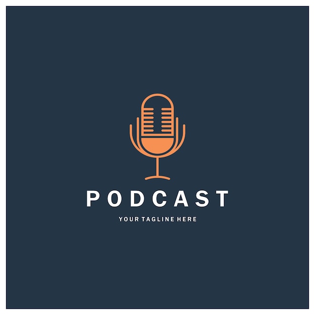 podcast logo with microphone and earphone audio radio waves for studio talk show chat