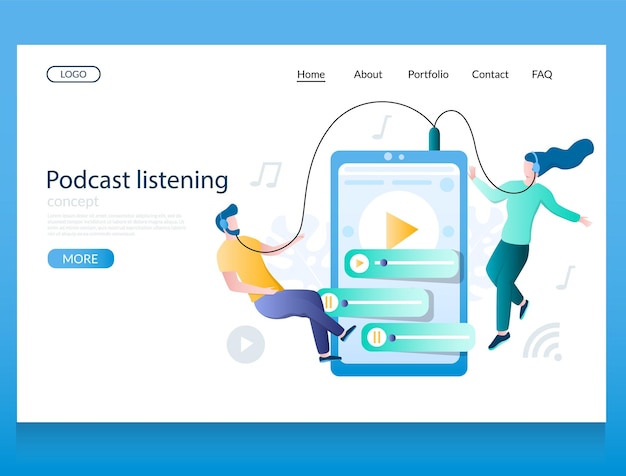 Podcast luisteren vector website bestemmingspagina ontwerpsjabloon