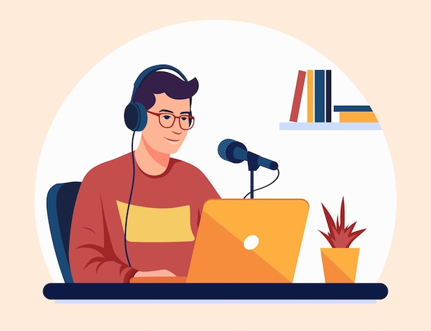 podcast men cartoon style vector illustration 10 eps
