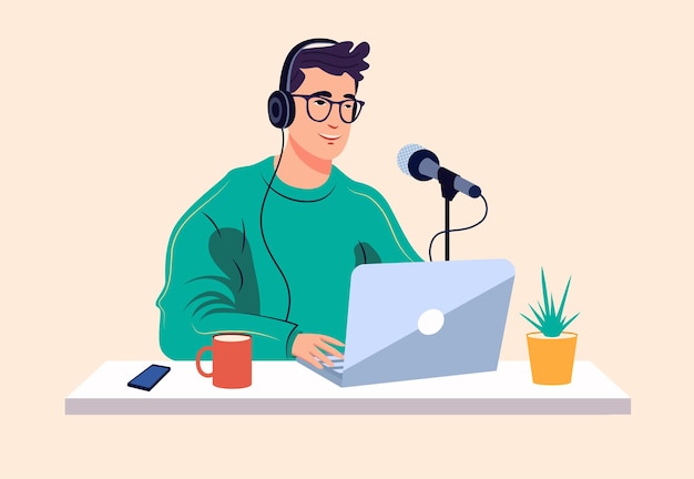 Podcast men cartoon style vector illustration 10 eps