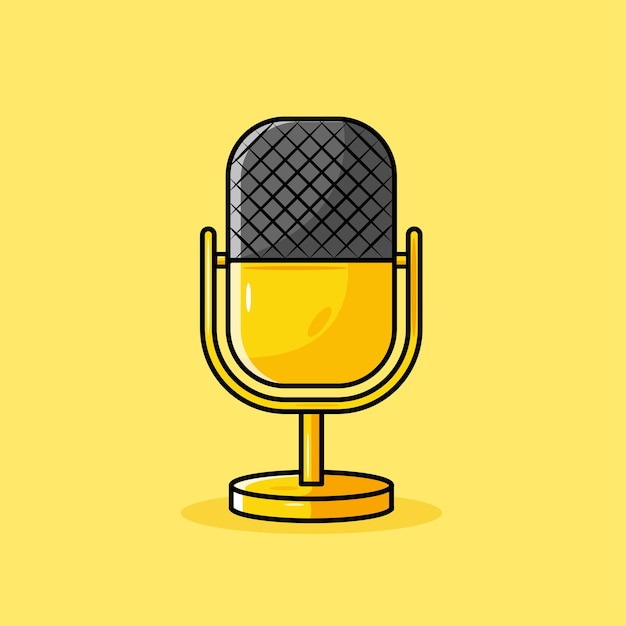 Vettore dell'icona del logo del microfono del podcast design retrò dei cartoni animati del microfono