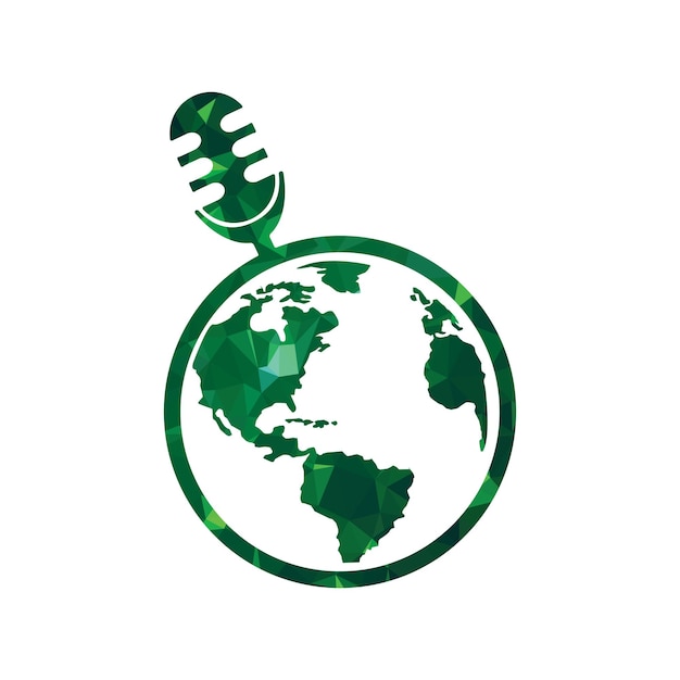 Podcast Microphone and Earth vector logo Vector logo of microphone and earth