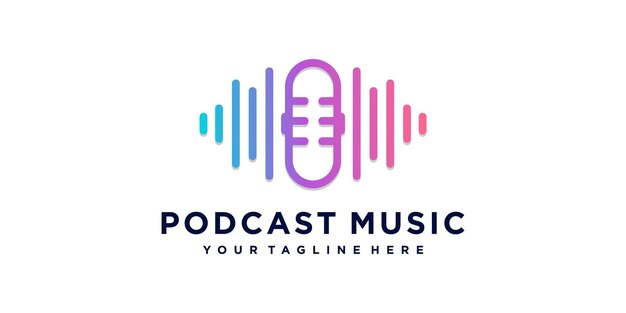 Podcast music logo concept with modern creative style premium vector