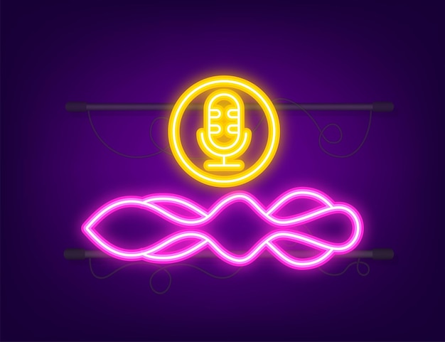 Icona al neon di podcast. distintivo, icona, timbro, logo. illustrazione di riserva di vettore