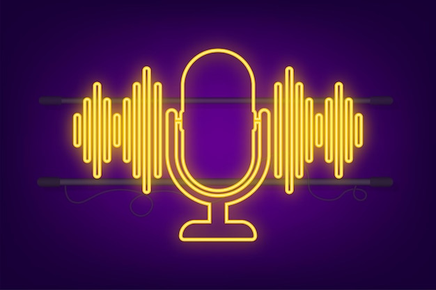 Podcast neon icon. badge, icon, stamp, logo. vector stock illustration.